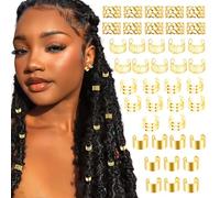 VENOFEN Lot de 40 bagues de cheveux dorées pour tresses, dreadlocks, bijoux de cheveux en alliage de métal, anneaux d'oreilles non percés, boucles d'oreilles réglables, accessoires de décoration pour