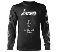 Venom At War With Satan White Logo Long Sleeve T Shirt, Black, 3XL