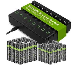 Venom Piles Rechargeables avec Station de Chargement - Comprend 16 Piles AA (1200 mAh) et 16 Piles AAA (800 mAh)