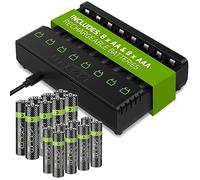 Venom Station de Chargement 8 Voies avec 8 Piles AA Haute capacité 2100 mAh et 8 Piles AAA Rechargeables Haute capacité 800 mAh