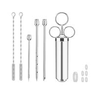 Venprodium Seringue Alimentaire de 60 ml, Injecteur de Viande en Acier Inoxydable, Seringue à Marinade avec 3 Aiguilles et 2 Brosse de Nettoyage, Assaisonnement Facile à Charger, pour Boeuf, Poulet