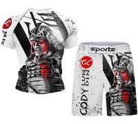 VENS LUEE Short de compression à manches courtes et short thaïlandais pour homme - Short de combat MMA Kick Boxing - Tenue de sport pour l'extérieur - Ensemble de cosplay, Anciens guerriers, L
