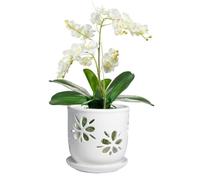 vensovo Pot à orchidée Blanc de 15 cm avec Trous et Soucoupe - Pot à orchidée avec Drainage pour rempotage, santé des Racines et Soin des orchidées - Pot de Fleurs décoratif pour Plantes d'intérieur