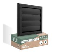 Vent Systems Couvercle d'aération de 10,2 cm (19,1 x 19,1 cm) - Noir - Hotte d'aération de sèche-linge - Couvercle de conduit de sèche-linge à persiennes - Capuchon de capot - Grille d'échappement
