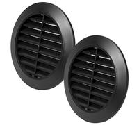 Vent Systems - Lot de 2 couvercles d'aération ronds avec fentes - 80 mm - Noir - Protection pour barbecue - Protection contre les insectes intégrée - Ouvertures d'aération CVC pour salle de bain