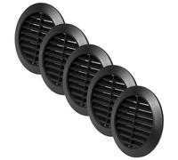 Vent Systems Lot de 5 caches d'aération noirs de 80 mm - Fentes d'aération rondes - Couvercle de grille - Protection contre les insectes intégrée - Ouvertures d'aération CVC pour salle de bain, bureau