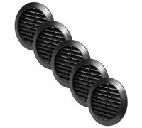 Vent Systems Lot de 5 grilles d'aération de 90 mm noires - Fentes d'aération rondes - Couvercle de grille - Protection contre les insectes intégrée - Ouvertures d'aération CVC pour salle de bain