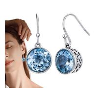 VENTDOUCE Boucles d'oreilles Naissance Bleue | Boucles d'oreilles Aigue-Marine Femme,Boucles d'oreilles Birthstone, Boucles d'oreilles Halo Round Silver Aquamarine Handma