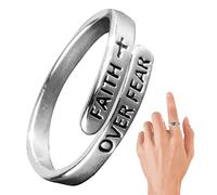 VENTDOUCE déclaration Ouvert - Bague d'ouverture Faith Over Fear en Argent Sterling 925 | Cadeau Bijoux d'encouragement personnalité pour Femmes Hommes Filles