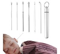 VENTDOUCE prélèvement d'oreille,6 pièces Nettoyage grattoir d'oreille - Pick Cleaning Remover Set Curette Cuillère Oreille en Acier Inoxydable avec Une Brosse Nettoyante pour Enfants