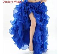 VENTE CHAUDE! Robe de danse du ventre en fil pour femmes âgées, Costumes Sexy, jupe de scène de danse latine Shasha pour dames, jupes fendues de danse du ventre BLEU CIEL
