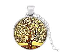 Vente en gros collier pendentif arbre de vie Gustav Klimt Art peinture bijoux cabochon en verre, nan