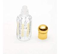 Vente en gros de 20 flacons en verre vides pour remplir Musc Tahara Parfum • Tige en verre fournie • Format 3ml • Bouchon de couleur doré • Motif épis