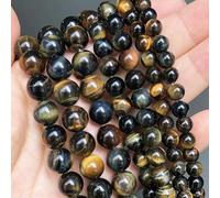 Vente en gros de perles rondes en pierre naturelle marron jaune vert multicolore œil de tigre 15 pouces 4 6 8 10 12 mm, taille au choix pour la fabrication de bijoux - jaune bleu - 6 mm (environ 61