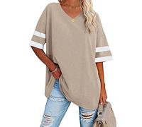 Vente Flash du Jour Et Soldes,Chemisiers Et Blouses Femme Tenue De Sport Femme T-Shirts à Manches Courtes Femme Tee Shirts Surdimensionnés pour Femmes Été Tunique Grande Taille(Khaki,XL)