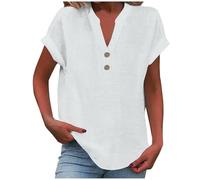 Vente Flash du Jour Et Soldes Oversize Vêtements Femme Chic 2025 T-Shirt Élégante Blanc Col V Tee Shirt Fluo uni 2025 Boheme Ete Manche Courte Chemisier Y2k Tunique Femme Longue Blanc M