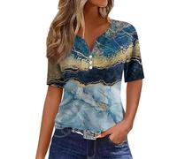 Vente Flash du Jour Et Soldes Respirant Haut Ample, Pull Femme Col V Boheme Chemise Chic - Tee Shirt Vacances Shirt Été Top Blouse(Bleu,XL)