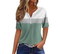 Vente Flash du Jour Et Soldes,Tenue De Sport Femme VêTements De Sport pour Femme Chemisiers Et Blouses T-Shirts à Manches Courtes Imprimé Bouton Col en V Haut Régulier Blouse(Mint Green,XXL)