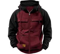 Vente Flash du Jour Et Soldes, Veste Homme Hiver Chaude Sweat à Capuche Décontracté Sport Retro Veste Mi Saison Bûcheron Randonnée Jacket Adulte Marque Vin M