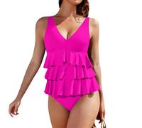 Vente Flash du Jour Maillot De Bain Femme 1 Pieces Ronde Ventre Plat Classique Bikini Vacances Ete Short Maillot De Bain Femme sans Manches Piscine Ensemble Maillot De Bain Femme Rose Vif L