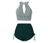 Vente Flash Maillot De Bain Grande Taille Femme Taille Haute Rembourré Respirant Swimsuit Maillot De Bain Bandeau Fitness Sexy Pas Cher sans Manche Sport Maillot Bain Mastectomie Vert Foncé M