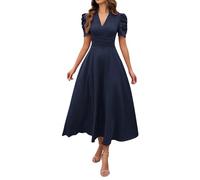 Vente Flash Robe Ceremonie Femme Manche Courte Classique Deguisement Couleur Uni Robe Longue pour Ete Sport Doux Ete Robe Bohème Femme Chic Et Elegant Robe Casual Pas Cher Bleu Foncé XL