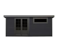 Abri de jardin en bois composite 28 mm - parois réversibles - gris anthracite ou naturel foncé - 17,25 m² - HAZELTON