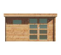 Vente-unique - Abri de Jardin en Bois traité par Autoclave avec Toit Plat - 13 m² - épaisseur 28 mm - CORALIO