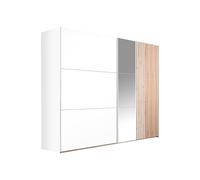 Armoire 2 portes - Avec miroir - L250 cm - Blanc et naturel clair - ADOSILA