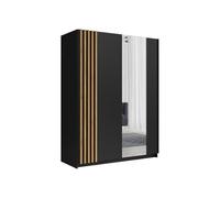 Armoire 2 portes coulissantes - Avec miroir - L150 cm - Noir et naturel - CALELA