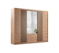 Armoire 4 portes et 2 tiroirs - Avec miroir - L250 cm - Coloris : Naturel - SIDOVIA
