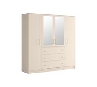 Vente-unique - Armoire 4 Portes et 3 tiroirs - avec miroirs - L196 cm - Beige et doré - Lizandro