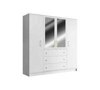 Vente-unique - Armoire 4 Portes et 3 tiroirs - avec miroirs - L196 cm - Blanc - Lizandro