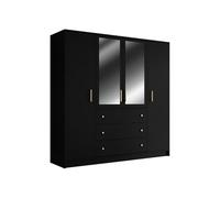 Vente-unique - Armoire 4 Portes et 3 tiroirs - avec miroirs - L196 cm - Noir - Lizandro