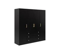 Vente-unique - Armoire 4 Portes et 3 tiroirs - L196 cm - Noir - Lizandro
