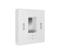 Vente-unique - Armoire 6 Portes et 3 tiroirs - avec Miroir - L180 cm - Coloris : Blanc - ELORIO