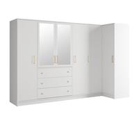 Vente-unique - Armoire d'angle 6 Portes et 3 tiroirs - avec miroirs - L311 cm - Blanc - Lizandro