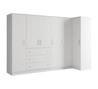 Vente-unique - Armoire d'angle 6 Portes et 3 tiroirs - L311 cm - Blanc - Lizandro