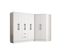 Vente-unique - Armoire d'angle 8 Portes et 2 tiroirs - L263 cm - Blanc - FEOVA