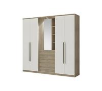 Vente-unique - Armoire ISAK II - 4 Portes - Miroir et tiroirs - L240 cm - Chêne et Ivoire