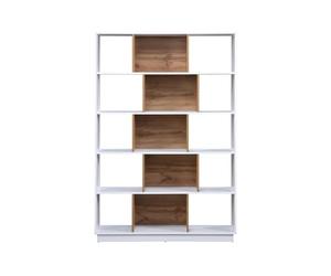 Vente-unique - Bibliothéque avec 15 niches - Blanc et Naturel - DALENOR