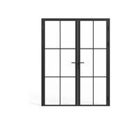 Vente-unique - Bloc porte réversible à deux battants en aluminium et verre trempé - 2 x H204 x L83 cm - Noir - SEROTO