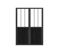 Vente-unique - Bloc porte réversible à deux battants en aluminium et verre trempé style atelier - 2 x H204 x L93 cm - Noir - ERMELO