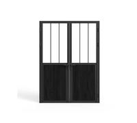 Vente-unique-Bloc porte réversible à deux battants en aluminium et verre trempé style atelier - 2 x H204 x L73 cm - Noir - ERMELO
