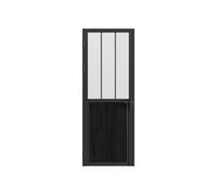 Vente-unique - Bloc porte réversible en aluminium et verre trempé dépoli style atelier - H204 x L93 cm - Noir - ERMELO