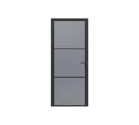 Vente-unique - Bloc porte réversible en aluminium et verre trempé fumé - H204 x L73 cm - Noir - MASERU