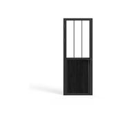 Vente-unique - Bloc porte réversible en aluminium et verre trempé style atelier - H204 x L93 cm - Noir - ERMELO