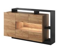 Buffet 3 portes et 3 niches avec LEDs - Coloris : Naturel et anthracite - IDESIA