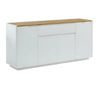 Vente-unique - Buffet Amani - 4 Portes & 1 tiroir - MDF - Coloris: Blanc laqué et Chêne