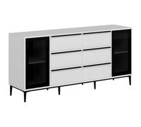 Vente-unique - Buffet avec 2 Portes en Verre trempé et 6 tiroirs - Blanc et Noir - MOLINIA
